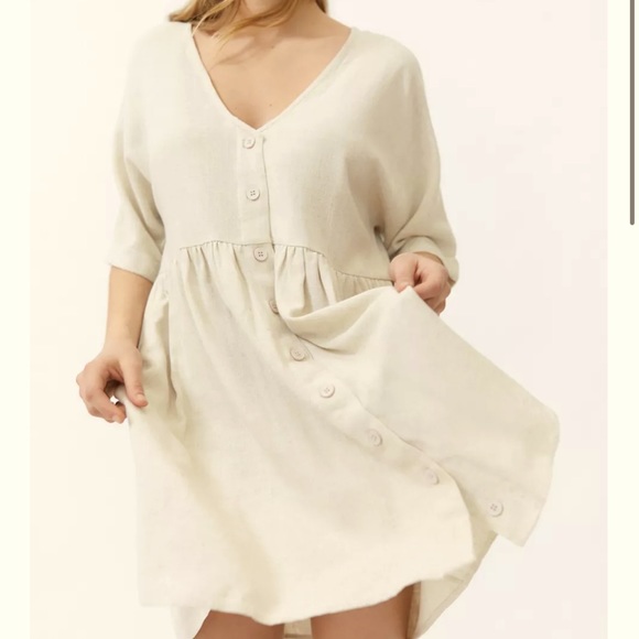 Urban Outfitters Dresses & Skirts - UO Blake Button-Down Frock Dress Sand Linen Blend